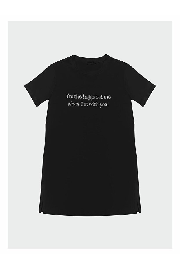 Taşlı Yazılı T-shırt - 1