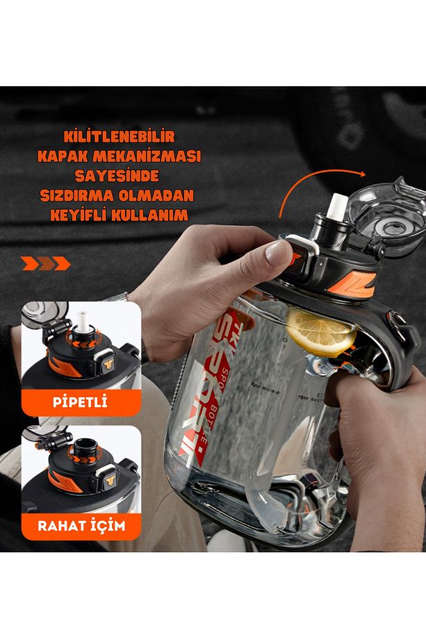 TKK 1000ml Pipetli/Pipetsiz Kullanıma Uygun Taşıma Askılı Sızdırmaz Tritan Sport Matara - 4