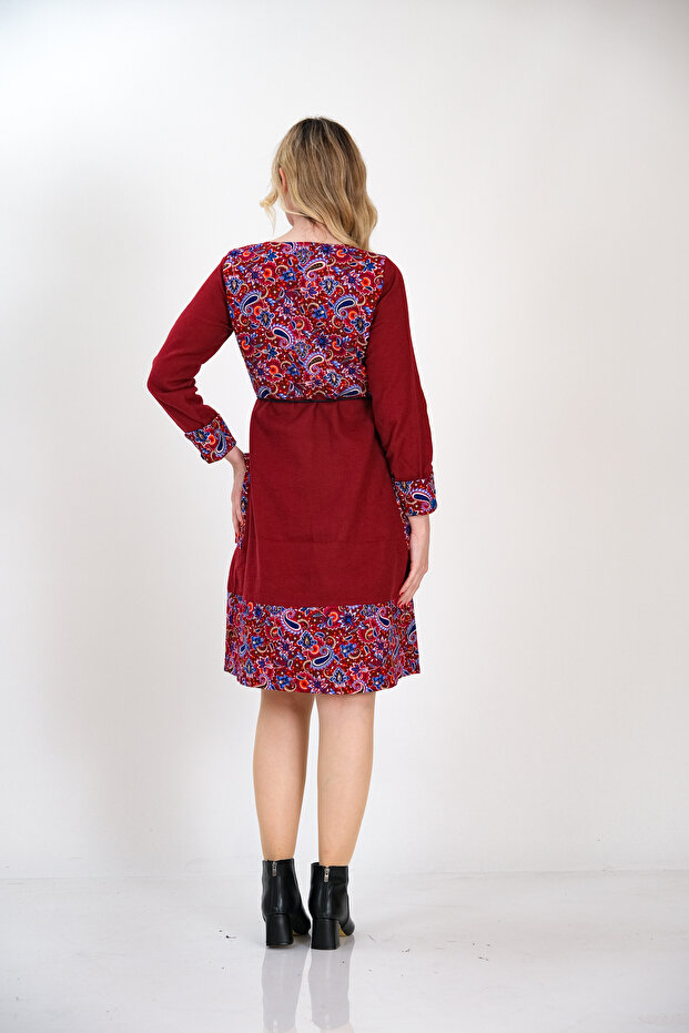 Düz Pazen 'den Tek Parça Kışlık Patchwork Elbise - 5