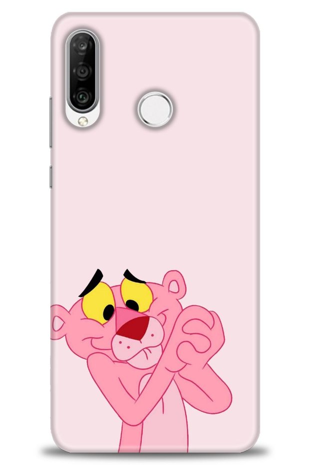 حافظة متوافقة مع هاتف Huawei P30 Lite مطبوعة بدقة HD - النمر الوردي + واقي شاشة كامل