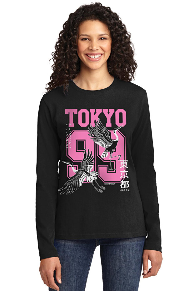 Tokyo 99 Black Long Sleeve Relax Fit Combed Cotton Women's T-Shirt