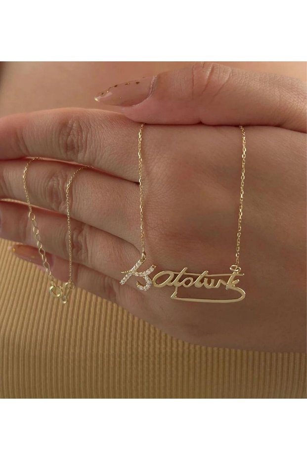 ATATURK Signed Women's Silver Necklace Ataturk Signature Necklace Ataturk Necklace