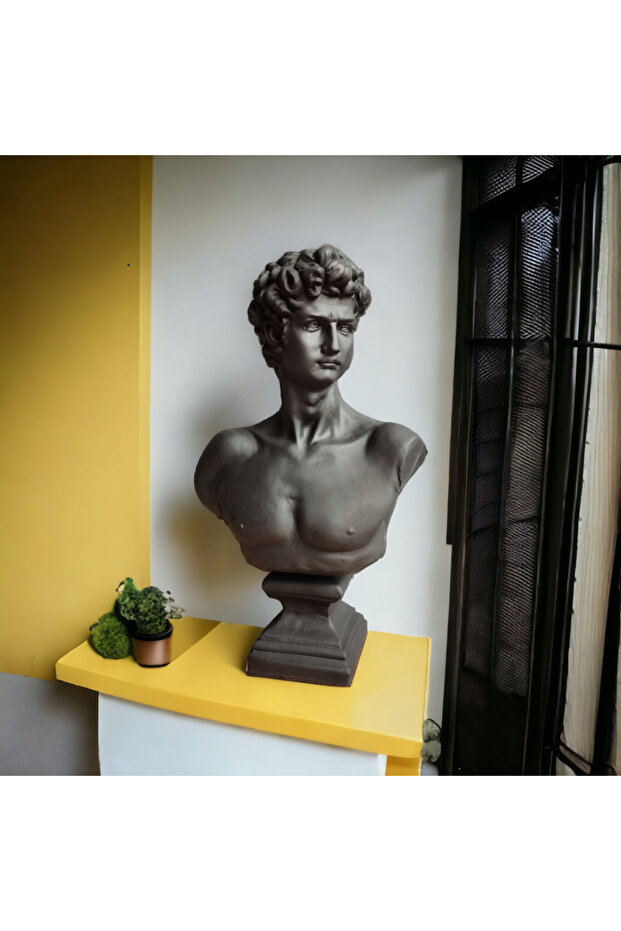 Dev Boy Mat Siyah Davut Büst Heykeli - Polyester - 3