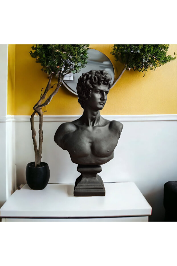 Dev Boy Mat Siyah Davut Büst Heykeli - Polyester - 1