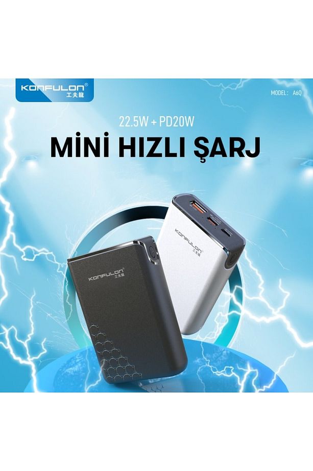 A6Q 22.5W Usb QC 3.0 20W Type-C Çıkışlı 10000 mAh Mini Powerbank - 4