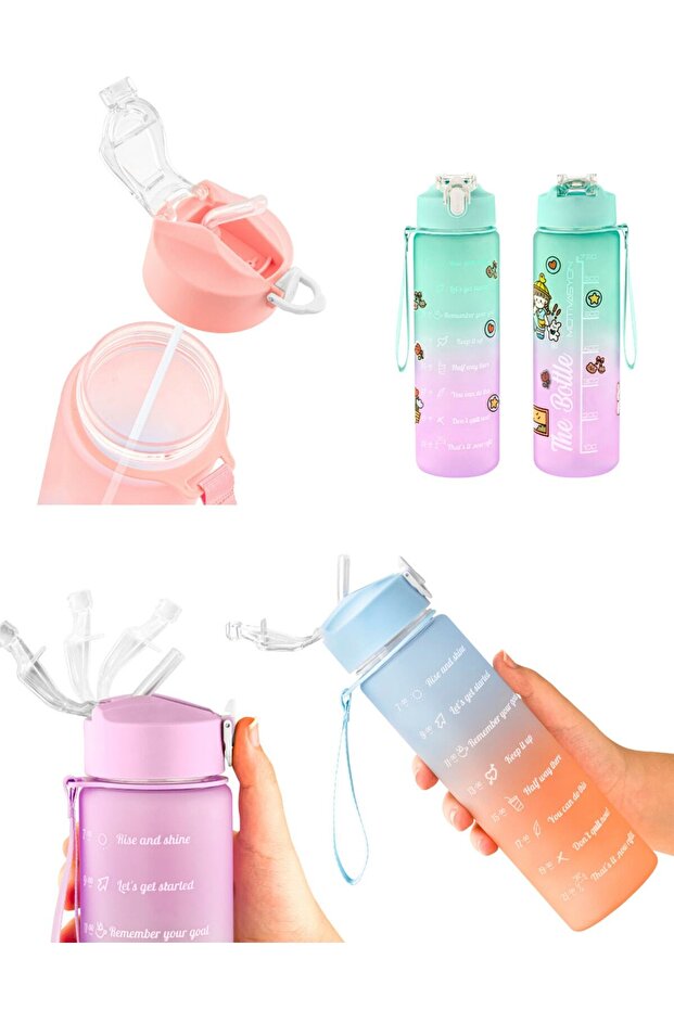 Motivasyonel 2li Su Matarası Su Şişesi Suluk 2lt+900ml Yavrulu Tritan Spor Salonu Su Şişesi Suluk - 6