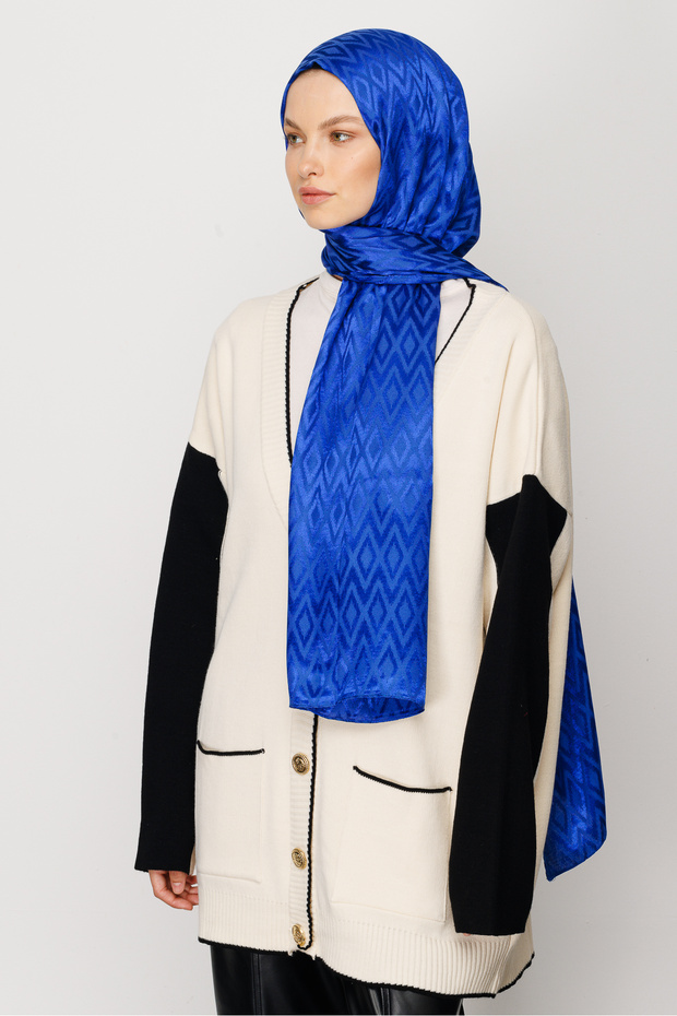 Tile Pattern Shiny Jacquard Shawl - 5