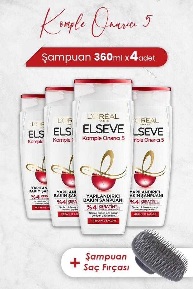 Komple Onarıcı 5 Yapılandırıcı Şampuan 360 ml X 4 Adet Ve Şampuan Fırçası - 1