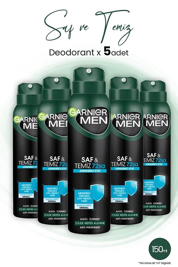 Men 72h Saf Ve Temiz Erkek Deodorant 150 ml X 5 Adet - 1