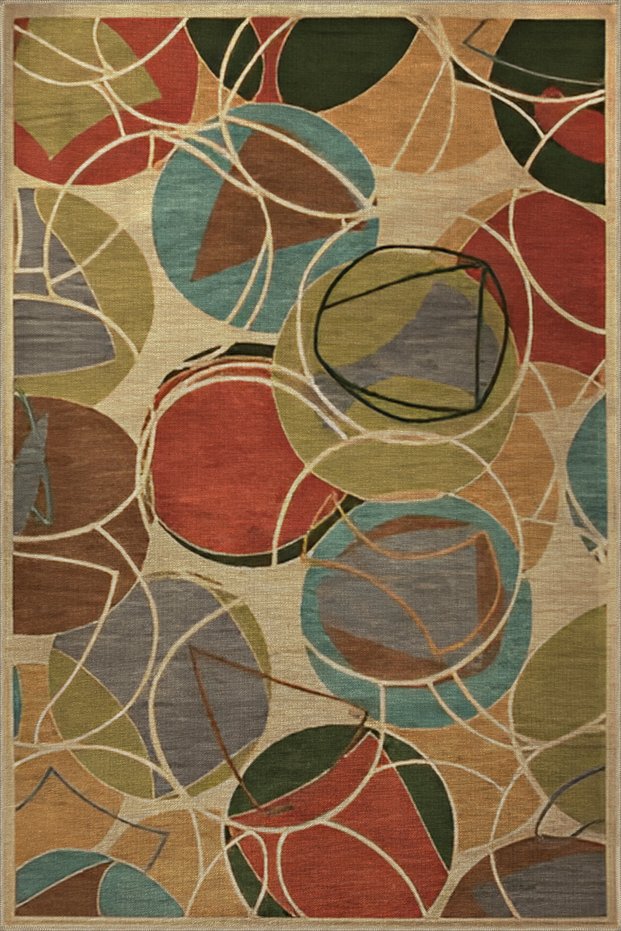 Beige Themed Round Mixed Geometric Shape Patterned Creative Modern Decorative Carpet 2089