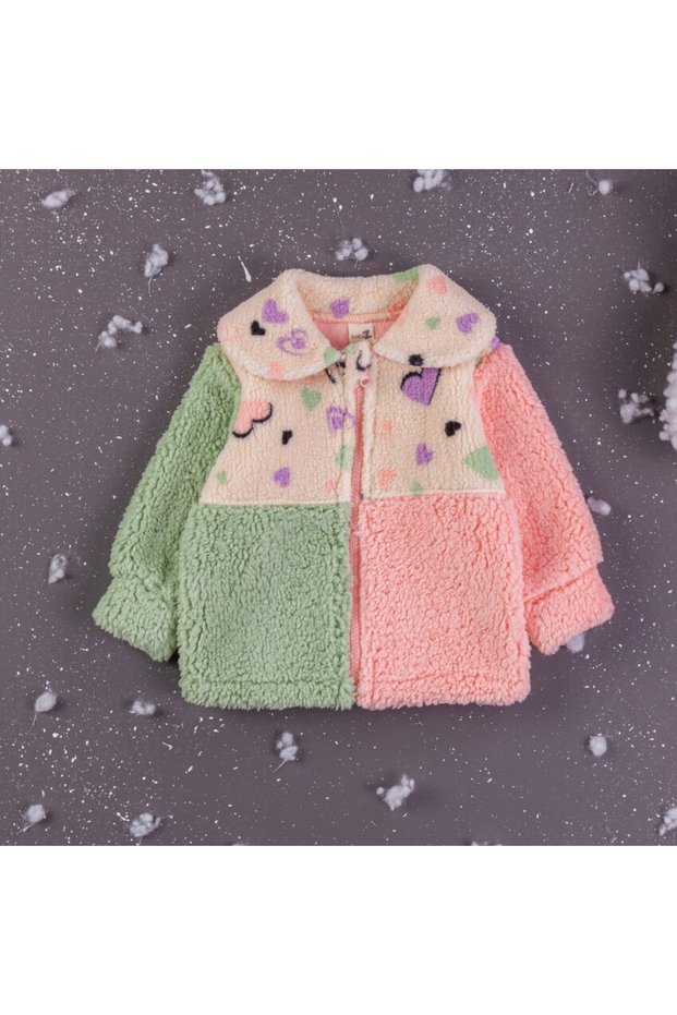 Baby Z Double Color Heart Patterned Baby Girl Cardigan