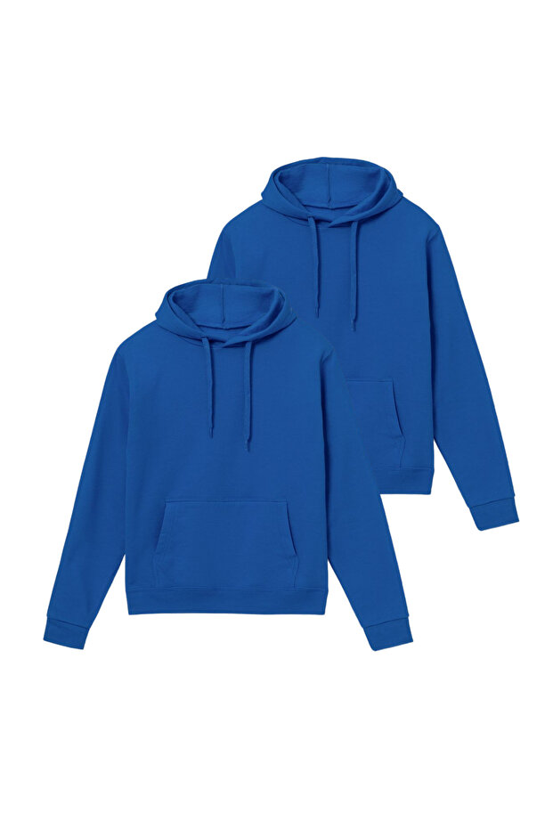 Erkek Regular Fit Kapüşonlu Kanguru Cepli Uzun Kollu 2'li Sweatshirt - 1