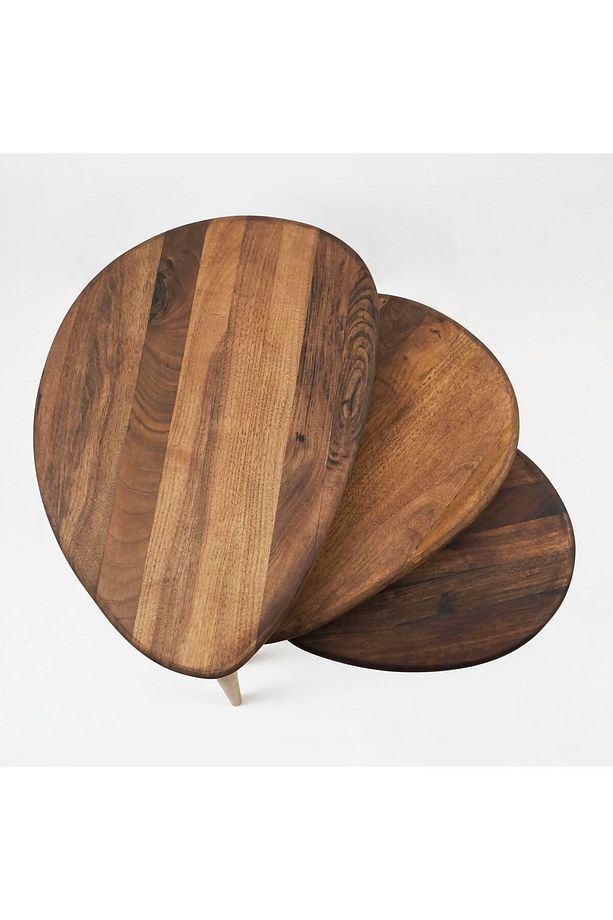 Ercol Style Masif Gerçek Ceviz Ağacı Zigon Orta Sehpa Takımı, Oturma Odası Mobilya, Zigon 3^lü Set - 7