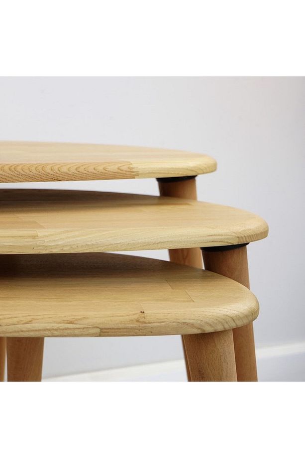Ercol Style Masif Gerçek Kestane Ağacı Zigon Orta Sehpa Takımı, Oturma Odası Mobilya, Zigon 3^lü Set - 7