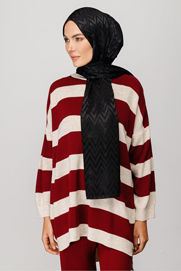 Shiny Jacquard Zigzag Patterned Shawl - 6