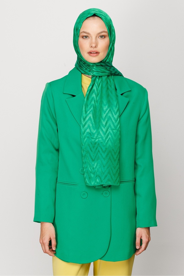 Zigzag Pattern Shiny Jacquard Shawl - 1