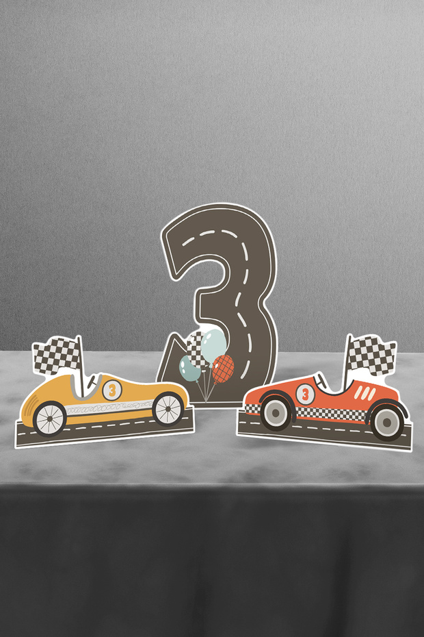 Retro Car Themed 3 Year Old Table Ornament