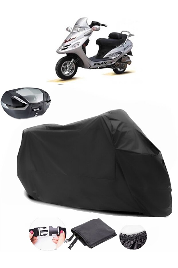 Black Bisan Pacific 125 Backpack Compatible Tarpaulin Motorcycle Tarpaulin (Lock Compatible)