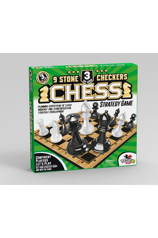 Wooden Chess, Nine Pieces, Checkers 3 Games in 1 Box