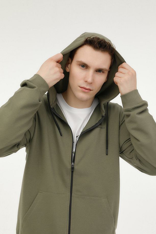 M-SN72 BASIC FULL ZIP HOO Haki Erkek Eşofman Üstü - 4