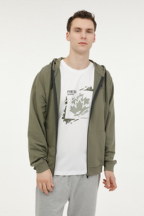 M-SN72 BASIC FULL ZIP HOO Haki Erkek Eşofman Üstü - 1