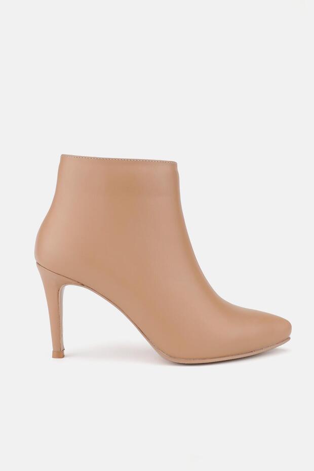 WOMEN'S NUDE GENUINE NATURAL LEATHER HEEL BOOTS & BOOTIES