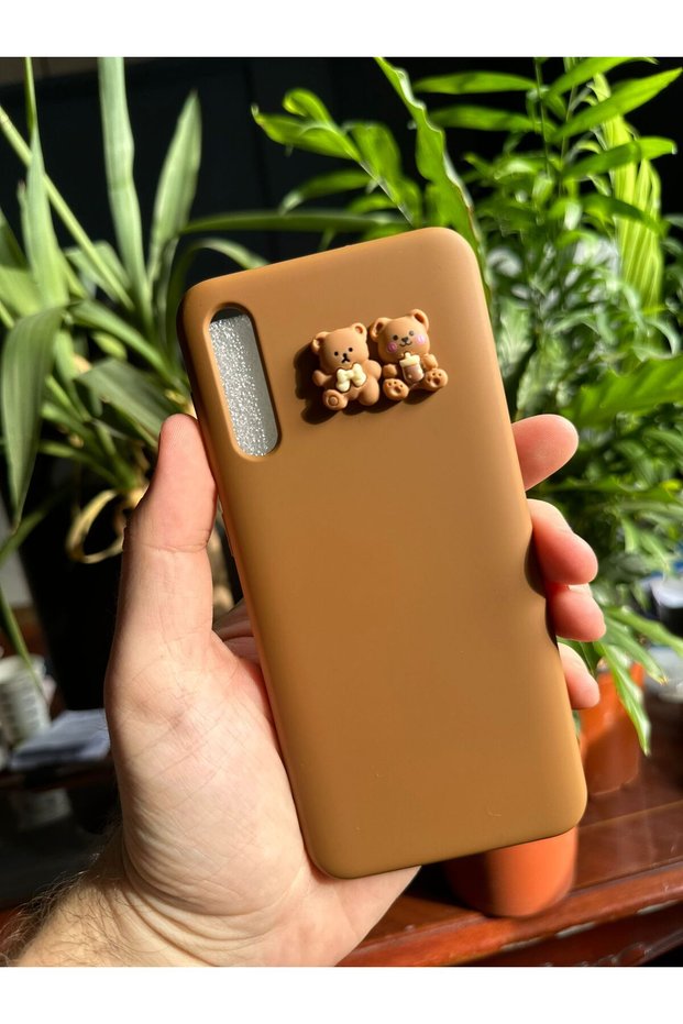Samsung Galaxy A50 Compatible Velvet Inside Launch Teddy Bear Design Silicone Phone Case