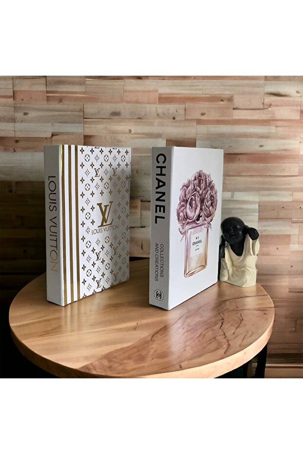 طقم صندوق كتب مزخرف Lv & Chanel رقم 5 مكون من قطعتين