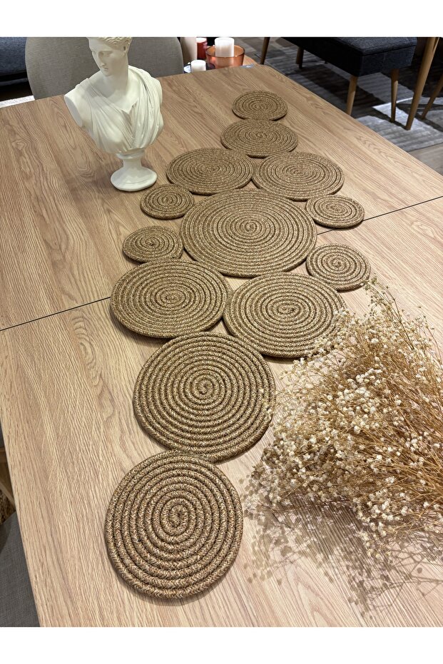 Mars Modern Natural Jute, Patterned, Wicker, Placemat, Table, Coffee Table Cloth Runner. 45x120