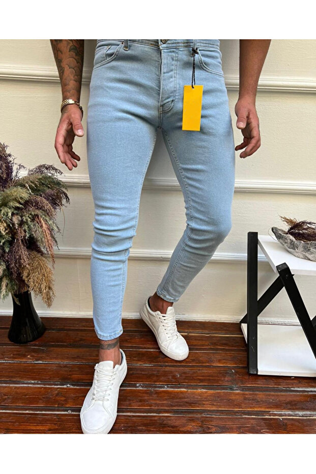 Men's Straight Ice Blue Slim Fit Lycra Men's Jeans