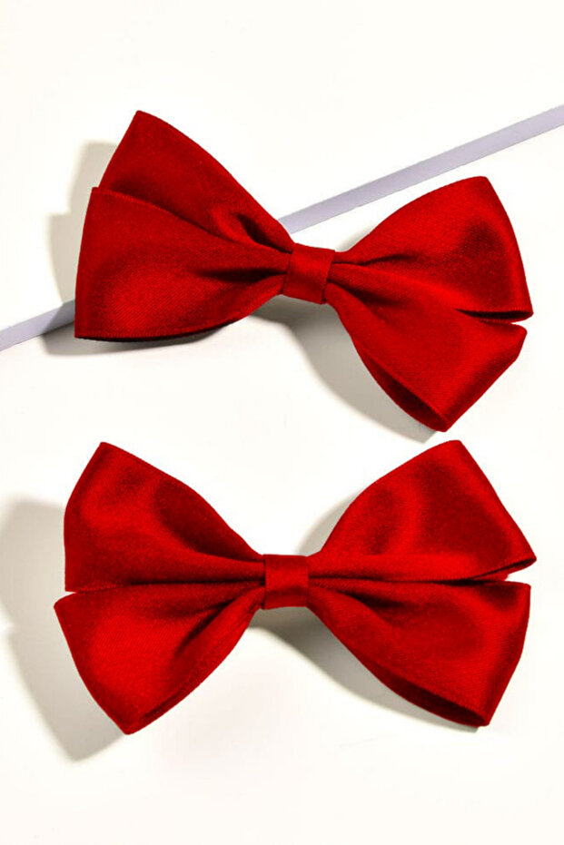 2 Pieces Red Satin Bow Collar Clasp Clip Buckle
