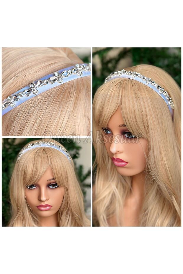 Special design crystal stone flower motif embroidered fine satin crown female child promise engagement henna crown white
