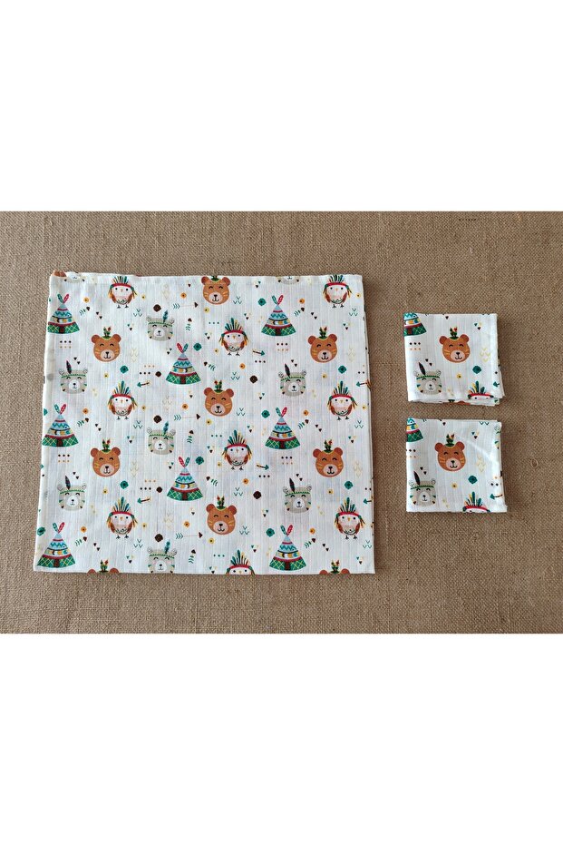 MUSLIN BLANKET MUSLIN COVER 100% COTTON (85 cm * 85 cm) + 2 handkerchiefs