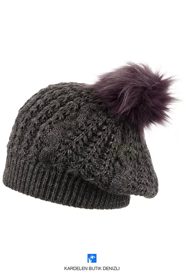 Smoked Painter Beanie with Pompom Motif for Women and Men (Dark Gray)