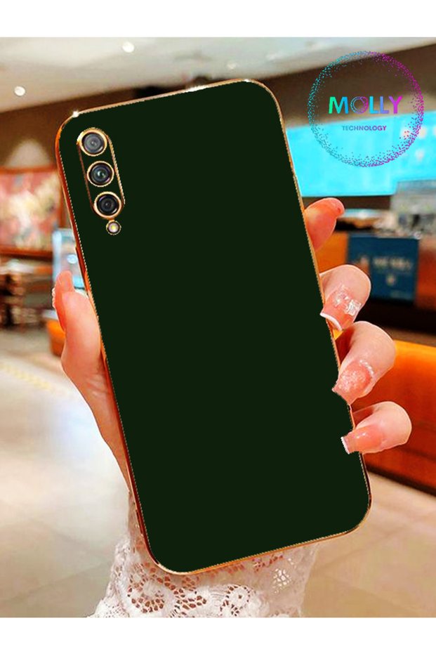 Luxury Silicone Case for Samsung Galaxy A70 with Dark Green Edges Gold Detail
