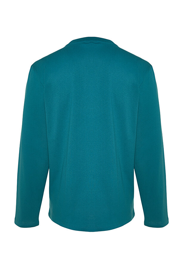 Petrol-Ekru 2'li Paket %100 Pamuk Uzun Kol Regular/Normal Kesim T-Shirt TMNAW24TS00001 - 6