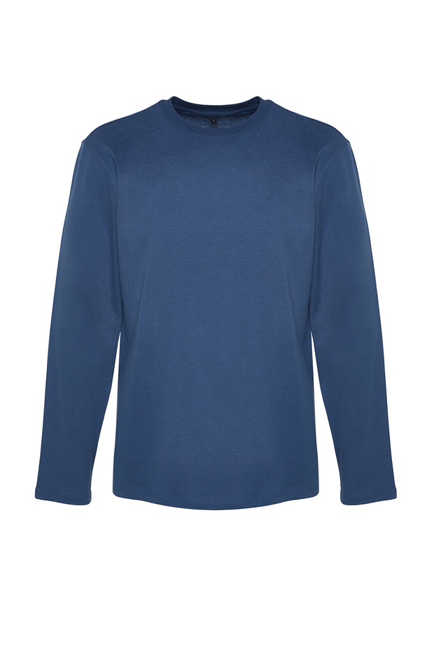 Gri-Indigo 2'li Paket %100 Pamuklu Uzun Kol Regular/Normal Kesim Basic T-Shirt TMNAW24TS00001 - 4