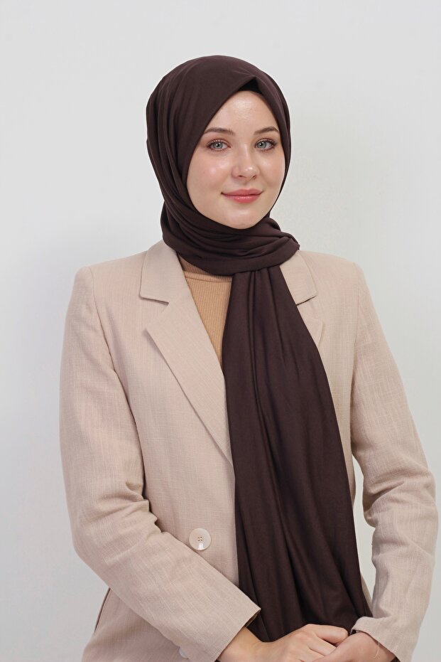 حجاب شال قطني ممشط بني