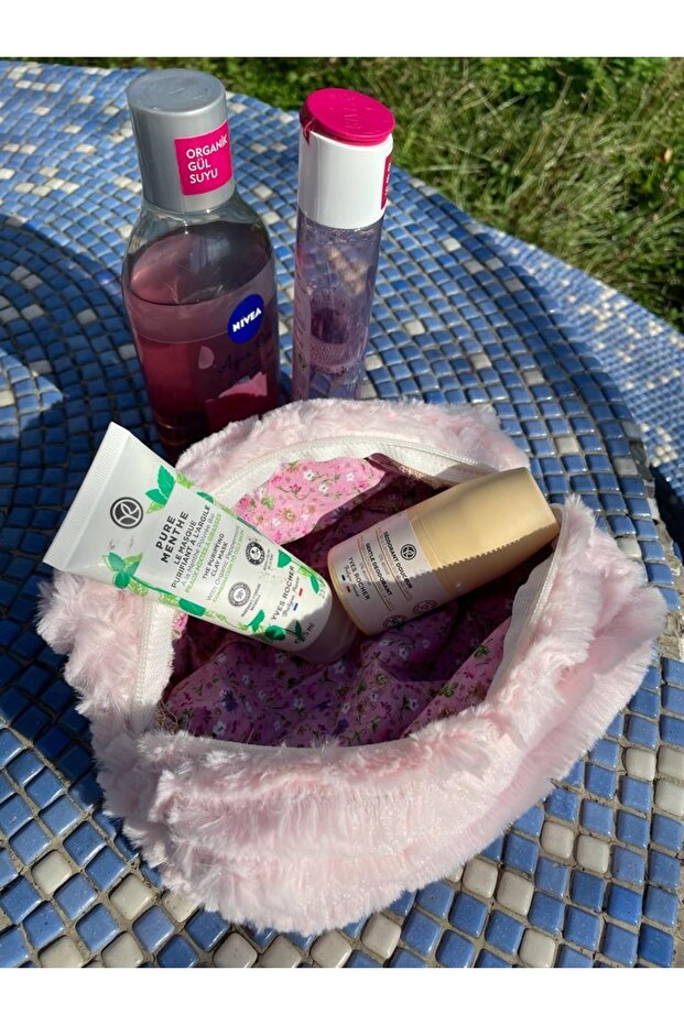 حقيبة مكياج وردية منتفخة - 6