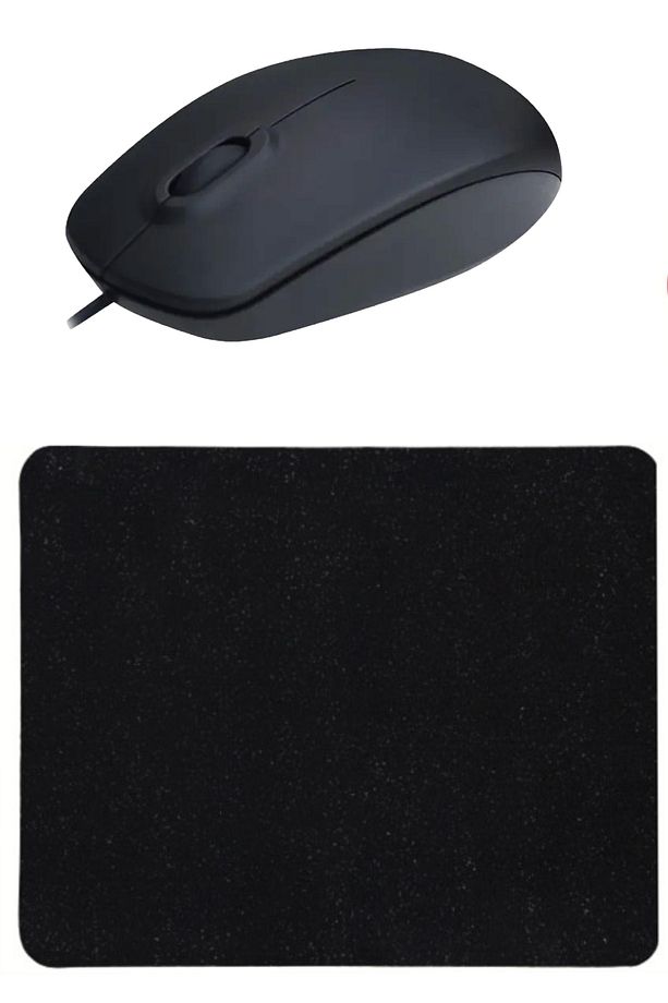 Siyah Mouse Pad + Kablolu Mouse Bilgisayar Faresi Notebook PC Windows XP 7 10 11 Mac Uyumlu Mause - 1