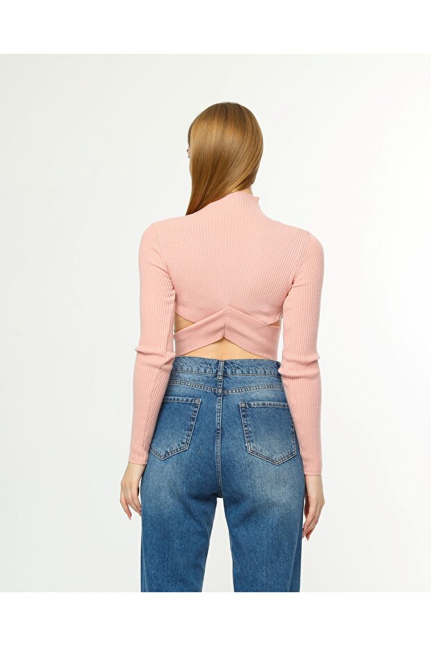 Balıkçı Yaka Bel Dekolteli Triko Crop - 6