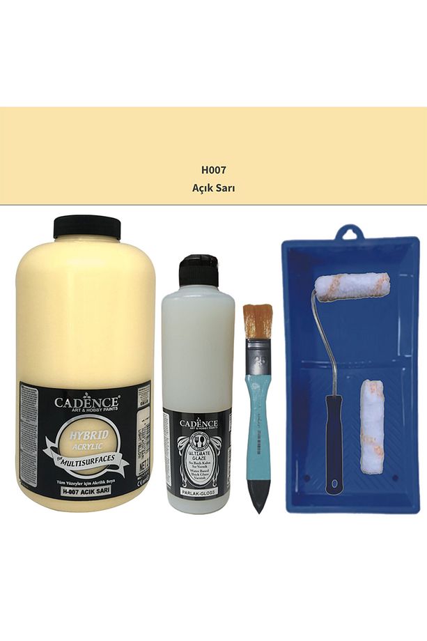 Mobilya Boyası-Cadence Multisurface H-007 Açık Sarı 2Lt Ultimate Parlak Vernik 500Ml Saten Rulo Set - 1