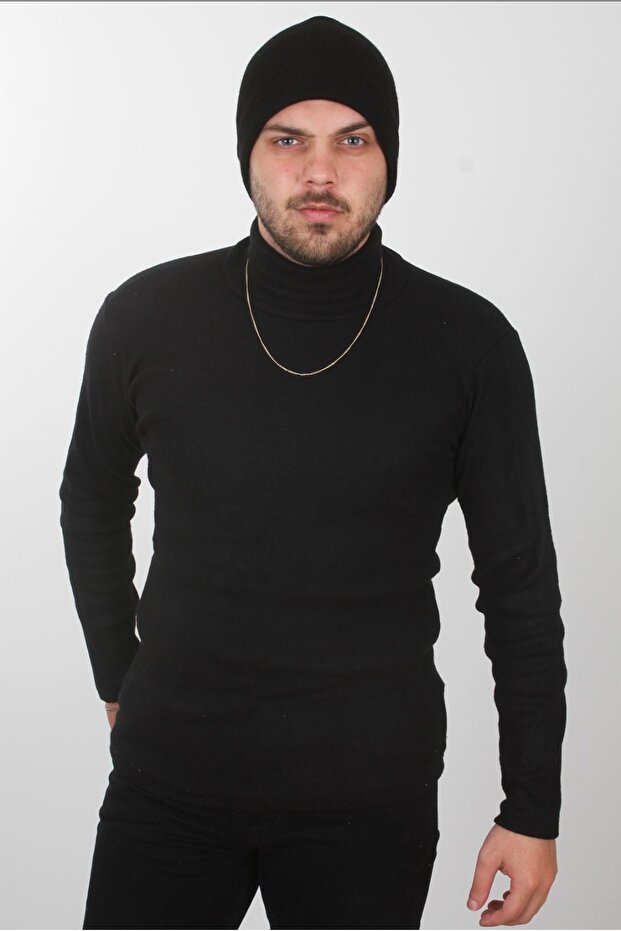 Men's Black Full Turtleneck Knitwear Sweater