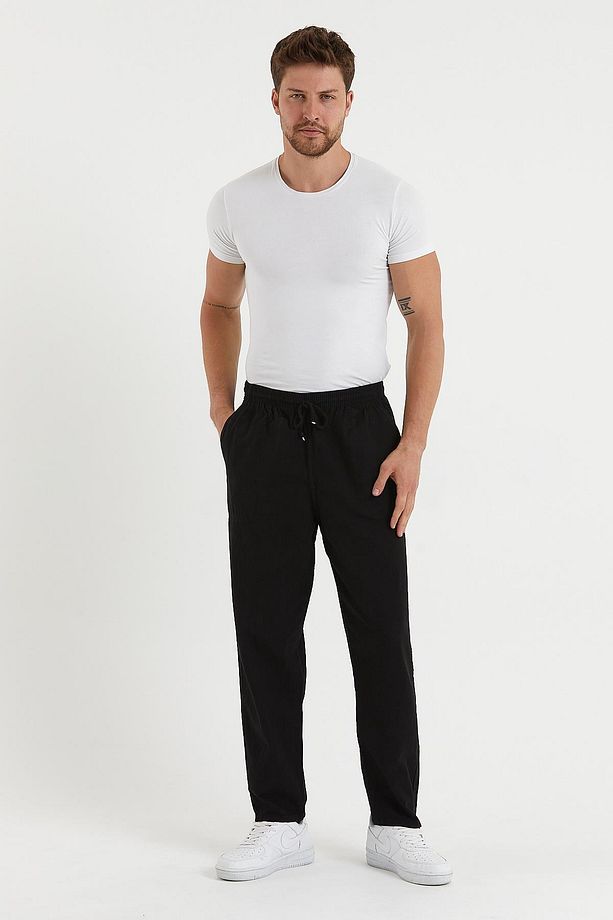 Erkek Siyah Basic Relaxed Fit Jogger Pantolon - 4