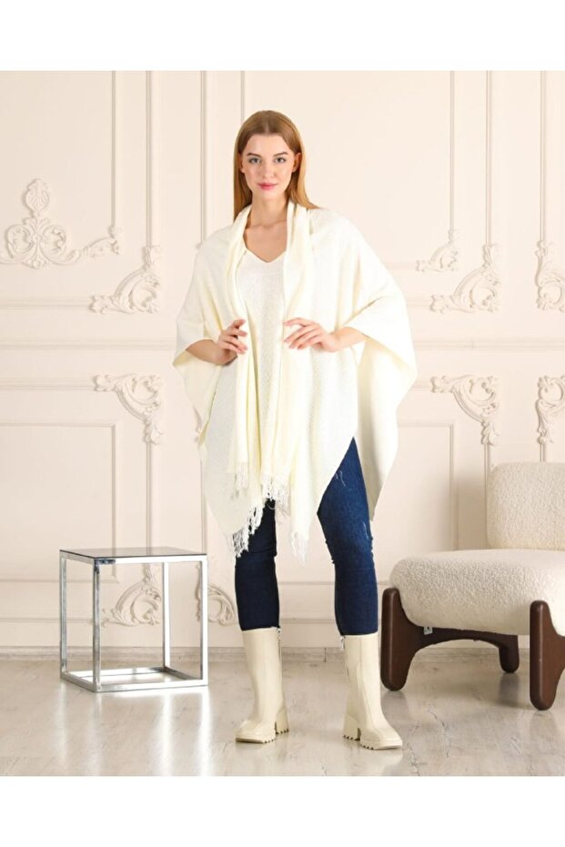 BLUZ ŞEKLİNDE TRİKO PANÇO - 4