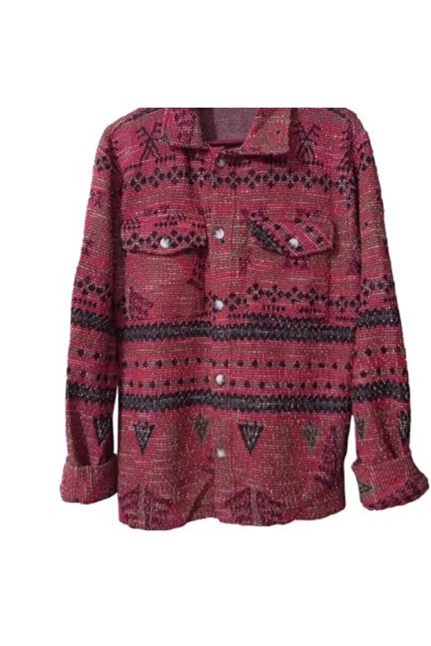 Çift Cep Jakar yaka Tarz Örme Gömlek - 2