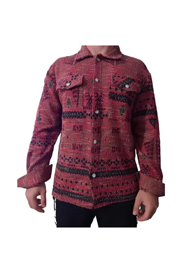 Çift Cep Jakar yaka Tarz Örme Gömlek - 1