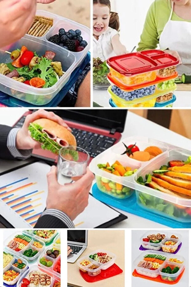 Smart 1.2 Lt Rectangular Storage Container 3 Compartments Lunch Box Breakfast Container (15.5 X 24 X 5.1 CM) - 8