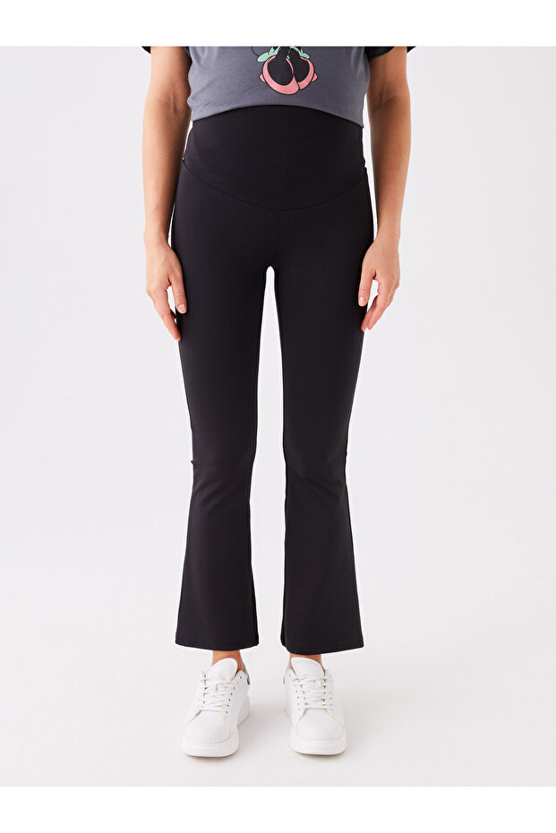 Plain Maternity Leggings with Abdominal Panel and Elastic Waist - 3