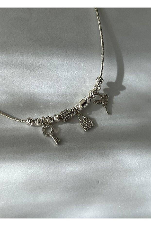 Silver Color Fairy Charm Necklace 40 Cm
